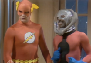 Ant Man chats with the Flash on Saturday Night Live